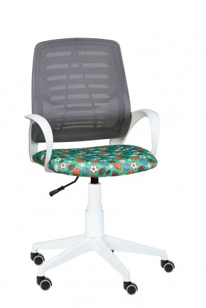 Кресло Ирис WHITE сетка W-02 (серая)/ ткань Т58 (мячики на зеленом) (подлокот.084) белая крестовина в Советском - sovetskij.mebel-tymen.ru | фото