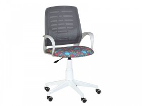 Кресло Ирис White сетка (черная)/ткань Т57 (сладости) (подлокот.084) белая крестовина в Советском - sovetskij.mebel-tymen.ru | фото