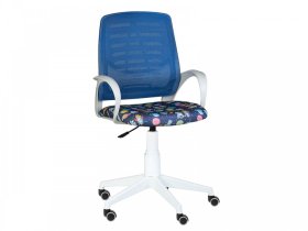 Кресло Ирис WHITE сетка W-05 (синяя)/ткань Т55 (космос на синем) (подлокот.084) белая крестовина в Советском - sovetskij.mebel-tymen.ru | фото