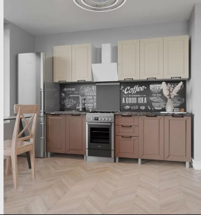 Кухня РИВЬЕРА 2,0м б/стекла (б/сушки, б/мойки 800), ЛДСП Белый/МДФ Карбон Брюле/Карбон Латте Б/СТОЛ в Советском - sovetskij.mebel-tymen.ru | фото