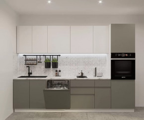 Кухонный прямой гарнитур арт.16, 3000 мм, Лайн/Тальк/Обсидиан в Советском - sovetskij.mebel-tymen.ru | фото