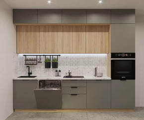 Кухонный прямой гарнитур арт.19, 3000 мм, Фаска/Обсидиан/Дуб сонома в Советском - sovetskij.mebel-tymen.ru | фото