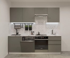 Кухонный прямой гарнитур арт.36, 2400 мм, Лайн/Обсидиан в Советском - sovetskij.mebel-tymen.ru | фото