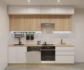 Кухонный прямой гарнитур арт.43, 2800 мм, Лайн/Тальк/Дуб сонома в Советском - sovetskij.mebel-tymen.ru | фото