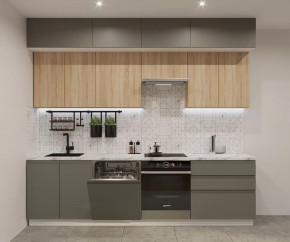 Кухонный прямой гарнитур арт.44, 2800 мм, Лайн/Обсидиан/Дуб сонома в Советском - sovetskij.mebel-tymen.ru | фото