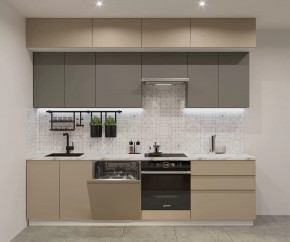 Кухонный прямой гарнитур арт.45, 2800 мм, Лайн/Обсидиан/Пикрит в Советском - sovetskij.mebel-tymen.ru | фото