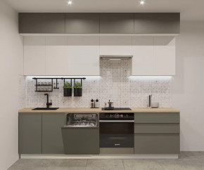 Кухонный прямой гарнитур арт.47, 2800 мм, Лайн/Обсидиан/Тальк в Советском - sovetskij.mebel-tymen.ru | фото