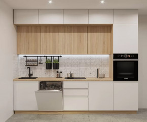 Кухонный прямой гарнитур арт.49, 3000 мм, Лайн/Тальк/Дуб сонома в Советском - sovetskij.mebel-tymen.ru | фото