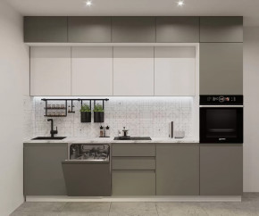 Кухонный прямой гарнитур арт.53, 3000 мм, Лайн/Обсидиан/Тальк в Советском - sovetskij.mebel-tymen.ru | фото