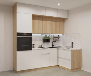 Кухонный угловой гарнитур арт.17, 2400x1400 мм, Лайн/Тальк/Дуб Сонома в Советском - sovetskij.mebel-tymen.ru | фото