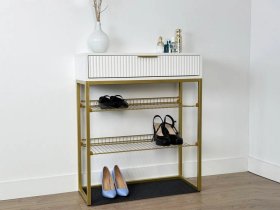 Обувница Вельвет белое дерево/белый матовый/золото в Советском - sovetskij.mebel-tymen.ru | фото