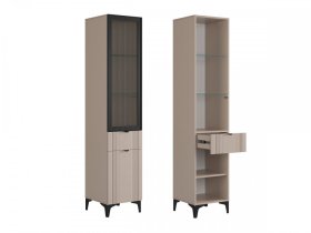 Шкаф однодверный (со стеклом) Рич кашемир/фрапучино матовый/черный в Советском - sovetskij.mebel-tymen.ru | фото