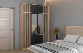 Спальный гарнитур Вегас (ЛДСП Дуб золотой / ЛДСП Черный) в Советском - sovetskij.mebel-tymen.ru | фото