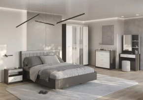 СТЕФАНИ Спальня №1, ЛДСП Графит-МДФ Серый софт/ЛДСП Рамух белый в Советском - sovetskij.mebel-tymen.ru | фото