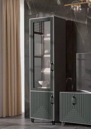 Стеклопенал Квадро М-1 серый графит/софт пестовый в Советском - sovetskij.mebel-tymen.ru | фото