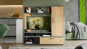 Стенка «Сиена» Графит Серый, Дуб Крафт золотой в Советском - sovetskij.mebel-tymen.ru | фото