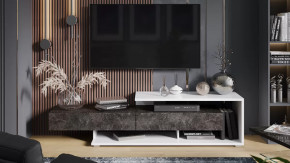 Тумба ТВ «Монтана» тип 4 Белый, Ателье темный глянец в Советском - sovetskij.mebel-tymen.ru | фото