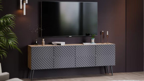 Тумба ТВ с опорами Танго Дуб крафт золотой/Холст вулкан в Советском - sovetskij.mebel-tymen.ru | фото